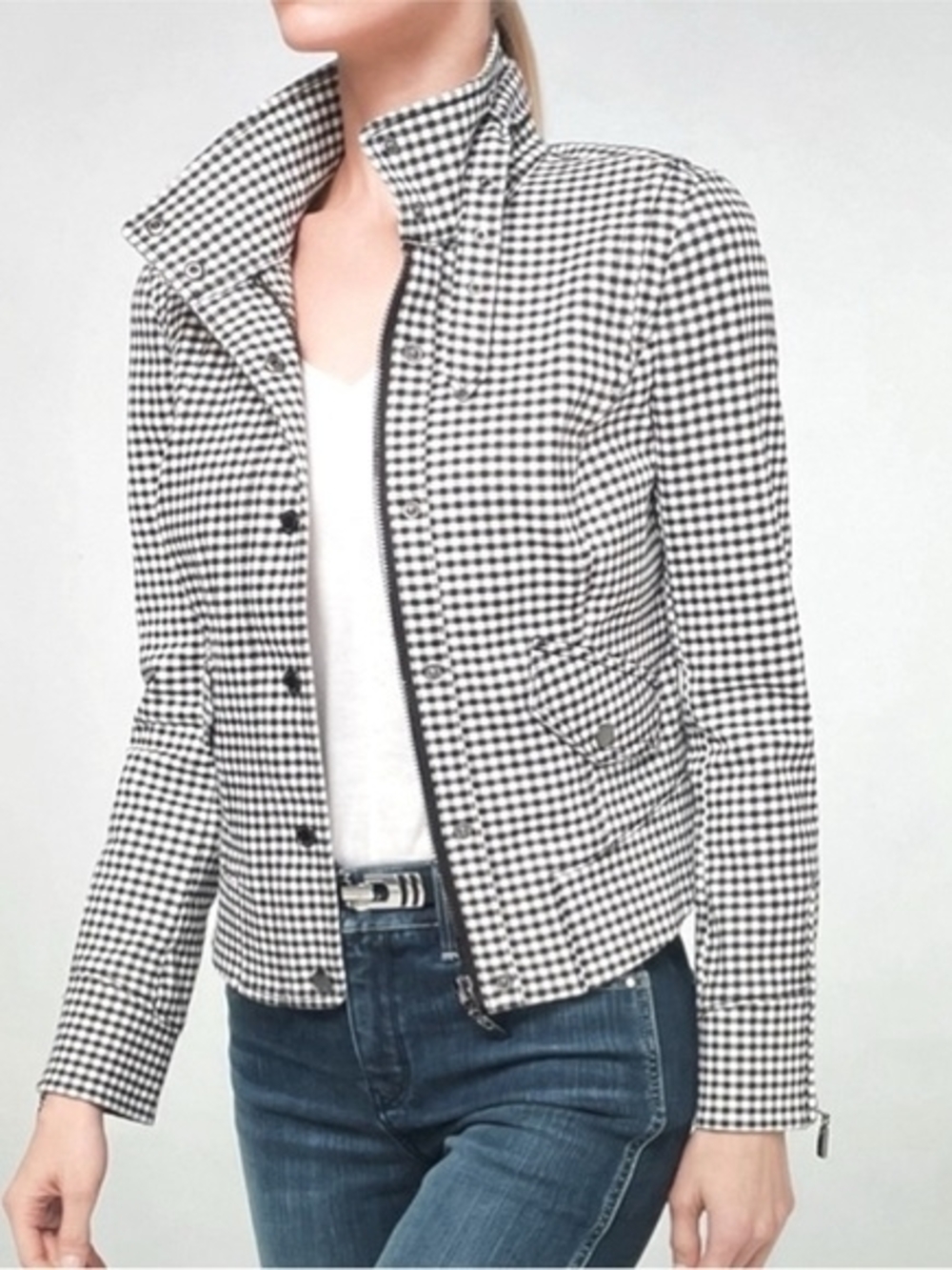 White House Black Market Gingham Zip Moto Jacket